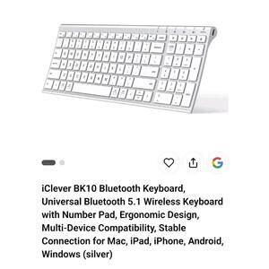 BK10 Bluetooth Keyboard, Universal Bluetooth 5.1 Wireless Keyboard with silver